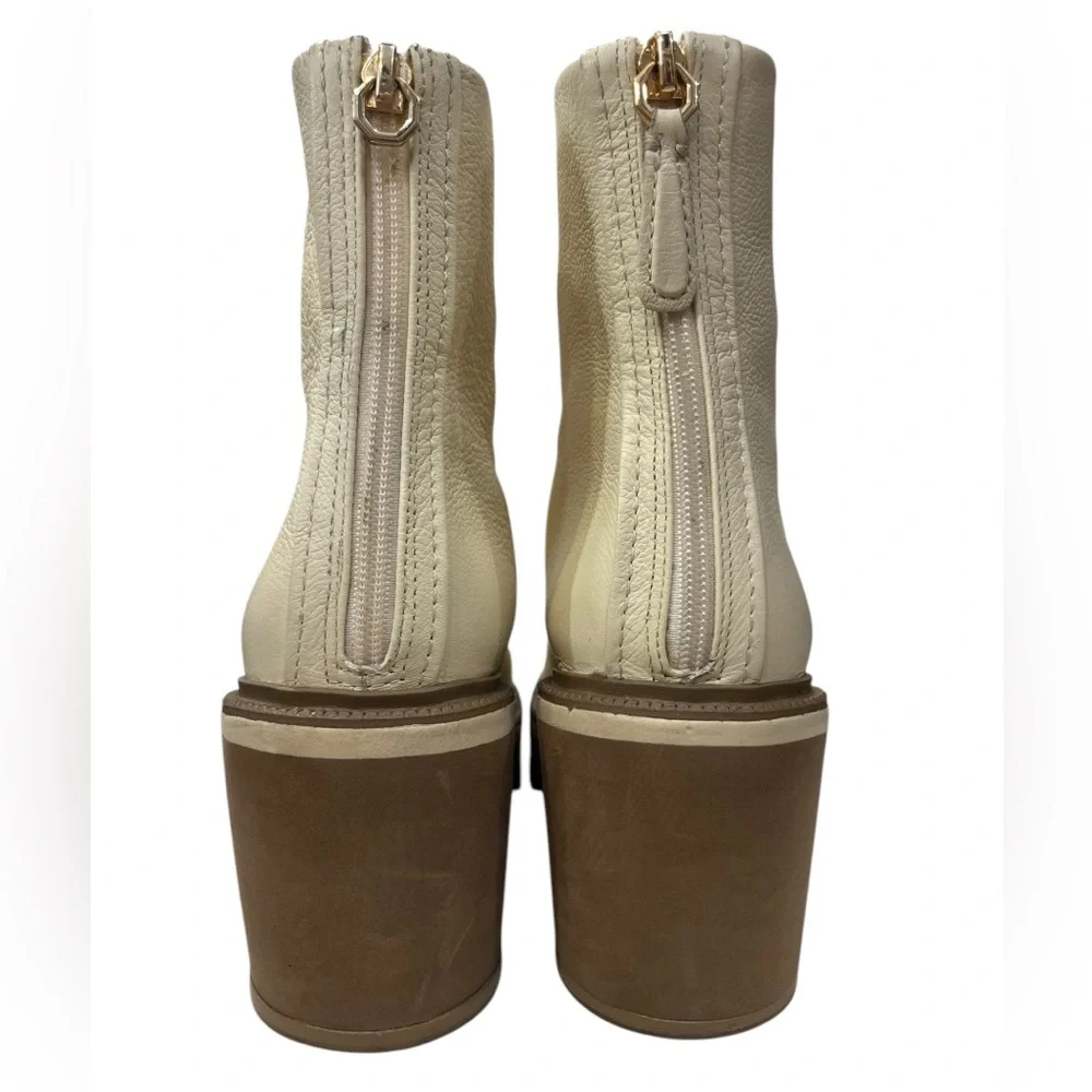 LO.SANJI Cream Leather Platform Wedge Ankle Boots Rear Zip Size 11 Brazil